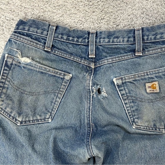 Carhartt Jeans Mens 34 Flame Resistant Relaxed Fit FRB004 MDS Hole Distressed - Picture 4 of 5